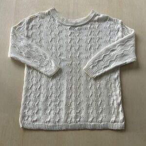 Vintage Across America Sweater Womens XL White Open-Knit Pullover USA Made